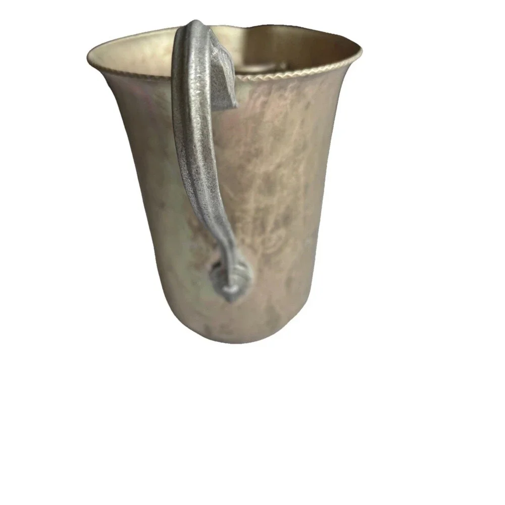 Vintage Hammered Aluminum Pitcher Leaf Pattern Handle With Ice Catcher